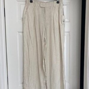 A New Day Linen Wide Leg Linen Pants Cream/Black Stripe